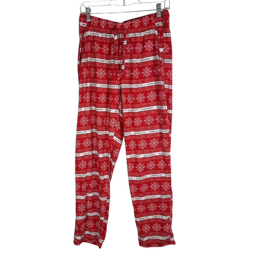Old Navy Red Snowflake Christmas Pajama Pants Mens Medium Cotton Holiday Lounge